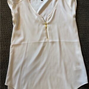 Express Cream V-Neck Blouse with Gold Zip